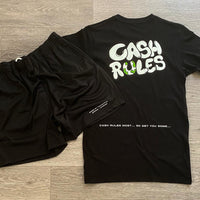 Cash Rules - Black Shortset - White Design