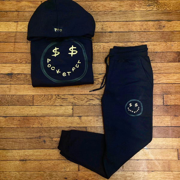 Smiley - Black Sweatsuit - Black/ Gold Design