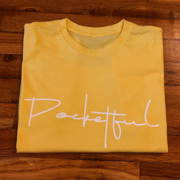 Script - Yellow T-Shirt - White Design