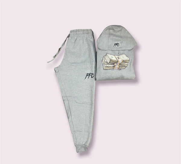 Money Stack - Grey Sweatsuit - Black Design