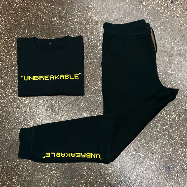 Unbreakable - Black Sweats/ Crewneck - Yellow Design