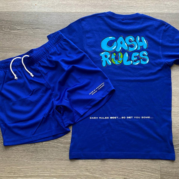 Cash Rules - Blue Shortset - White Design