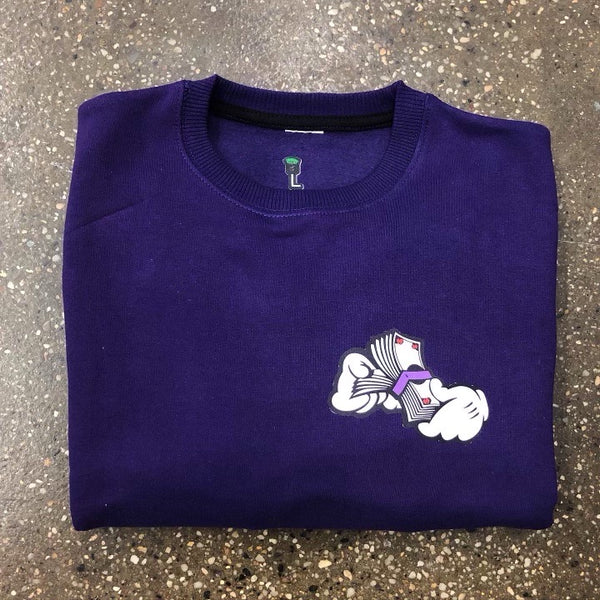 Money Hands - Purple Crewneck - Grey/ Purple/ Red Design