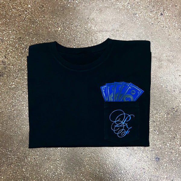 Classic - Black Pocket Tee - Royal Blue Design