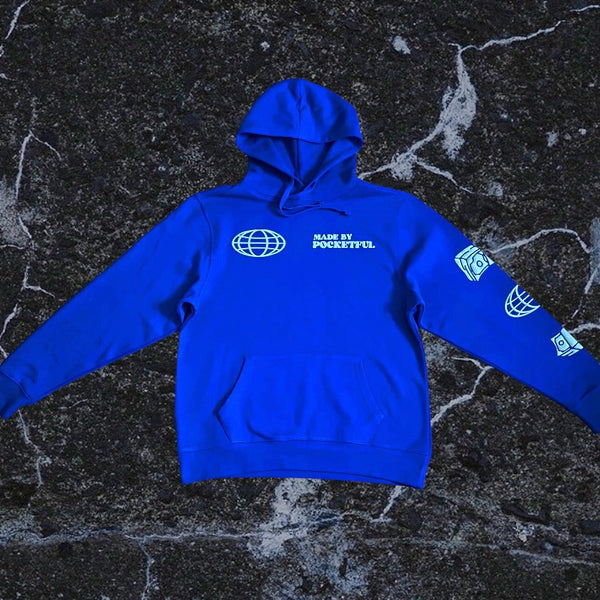 GLOBAL - Royal Blue Hoody - Grey Design