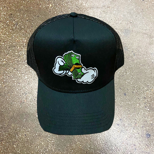 Money Hands Patch - Black Trucker Cap - Green Design