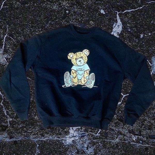 PF Bear - Black Premium Oversized Crewneck - White Design