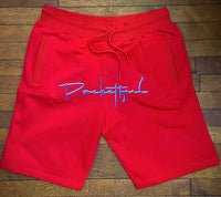 Script - Red Shorts - White/ Blue Design