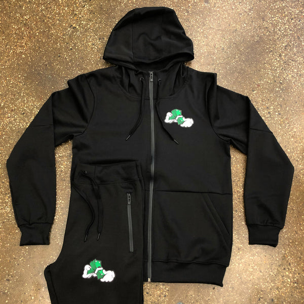 Money Hands - Black Tech Suit - Green / White Design