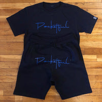 Script - Navy Blue Shortset - Royal Blue Design