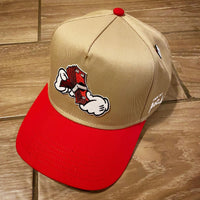 Money Hands Patch - Red/ Tan SnapBack Hat - Red/ White Design