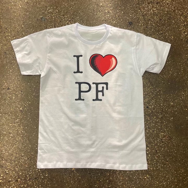 I LOVE PF - White T-Shirt - Black/ Red Design