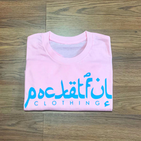 Arabic - Pink T-Shirt - Sky Blue Design