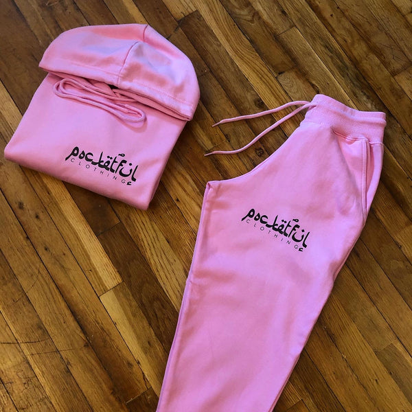 Arabic - Pink Sweatsuit - Black Small Logo Design