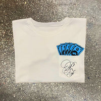 Classic - White Pocket Tee - Sky Blue/ Black Design