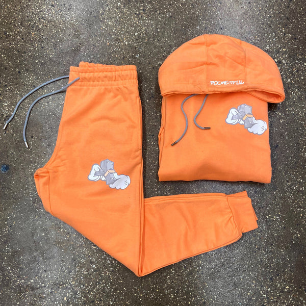 Money Hands - Peach Sweatsuit/ Grey Strings - Grey/ Peach/ White Design