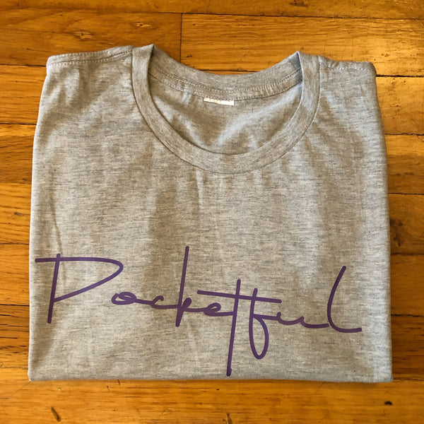 Script - Grey T-Shirt - Purple Design