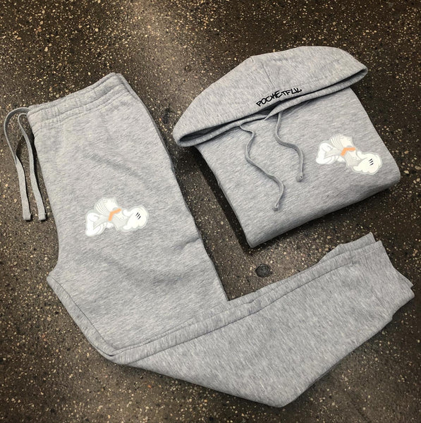 Money Hands - Grey Sweatsuit - Grey/ White/Orange Design