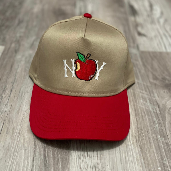 BIG Apple - Tan/ Red SnapBack Hat - White Design