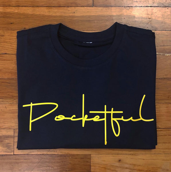 Copy of Script - Navy T-Shirt - Yellow Design