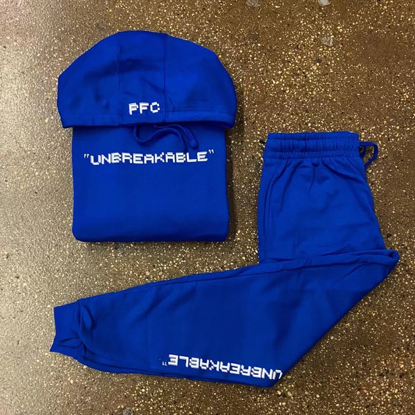 Unbreakable - Blue Sweatsuit - Grey/ White Design