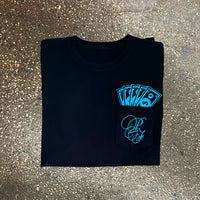 Classic - Black Pocket Tee - Sky Blue Design