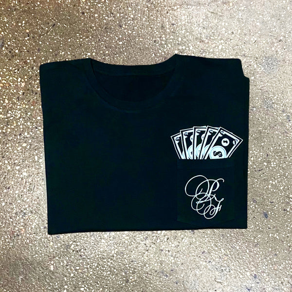 Classic - Black Pocket Tee - Black/ White Design