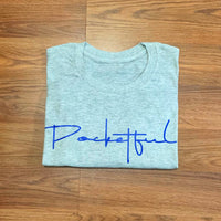 Script - Grey T-Shirt - Royal Blue Design