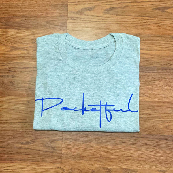 Script - Grey T-Shirt - Royal Blue Design