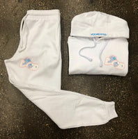 Money Hands - White Sweatsuit - Pink/Sky Blue Design