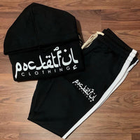 Arabic - Black Hoody/ Track Pants Set - White Design