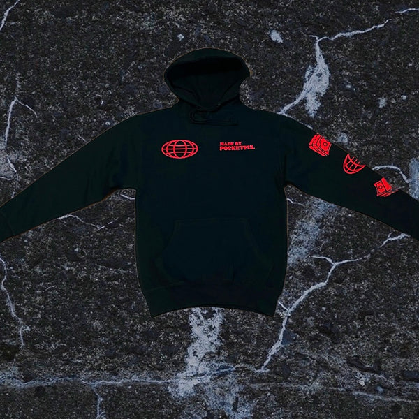 GLOBAL - Black Hoody - Red Design