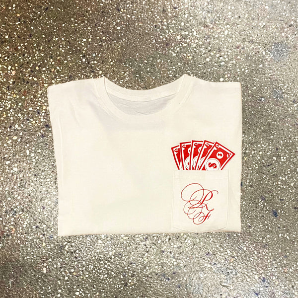 Classic - White Pocket Tee - Red Design