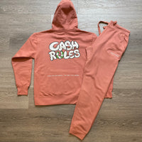 Cash Rules - Peach Sweatsuit - White Design