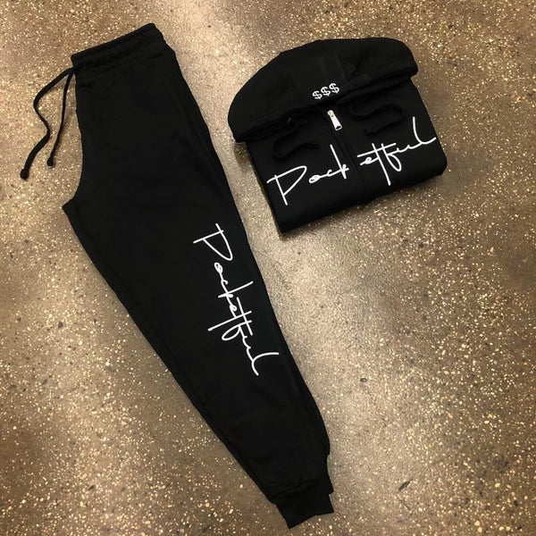 Script - Black Zipper Sweatsuit - White Design