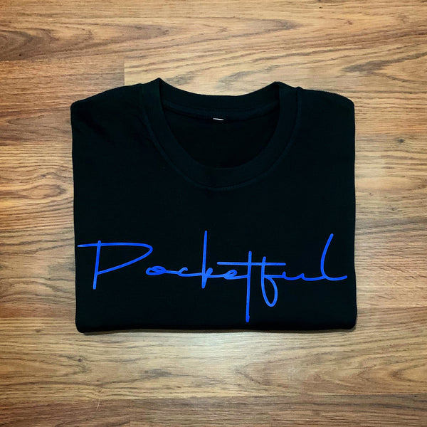 Script - Black T-Shirt - Royal Blue Design