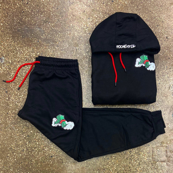 Money Hands - Black Sweatsuit/ Red Strings - Green/ Red/ White Design