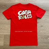 Cash Rules - Red T-Shirt - White Design