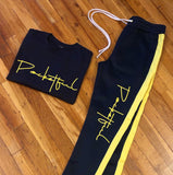 Script  - Navy Blue T-Shirt/ Track Pants Set - Neon Yellow Design