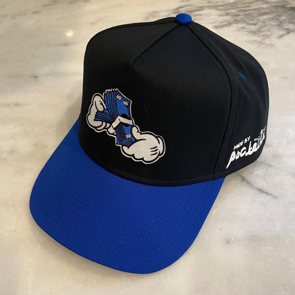 Money Hands Patch - Royal Blue/ Black SnapBack Hat - Blue/ White Design